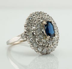 Old Mine Diamond Sapphire Ring 14K White Gold Vintage