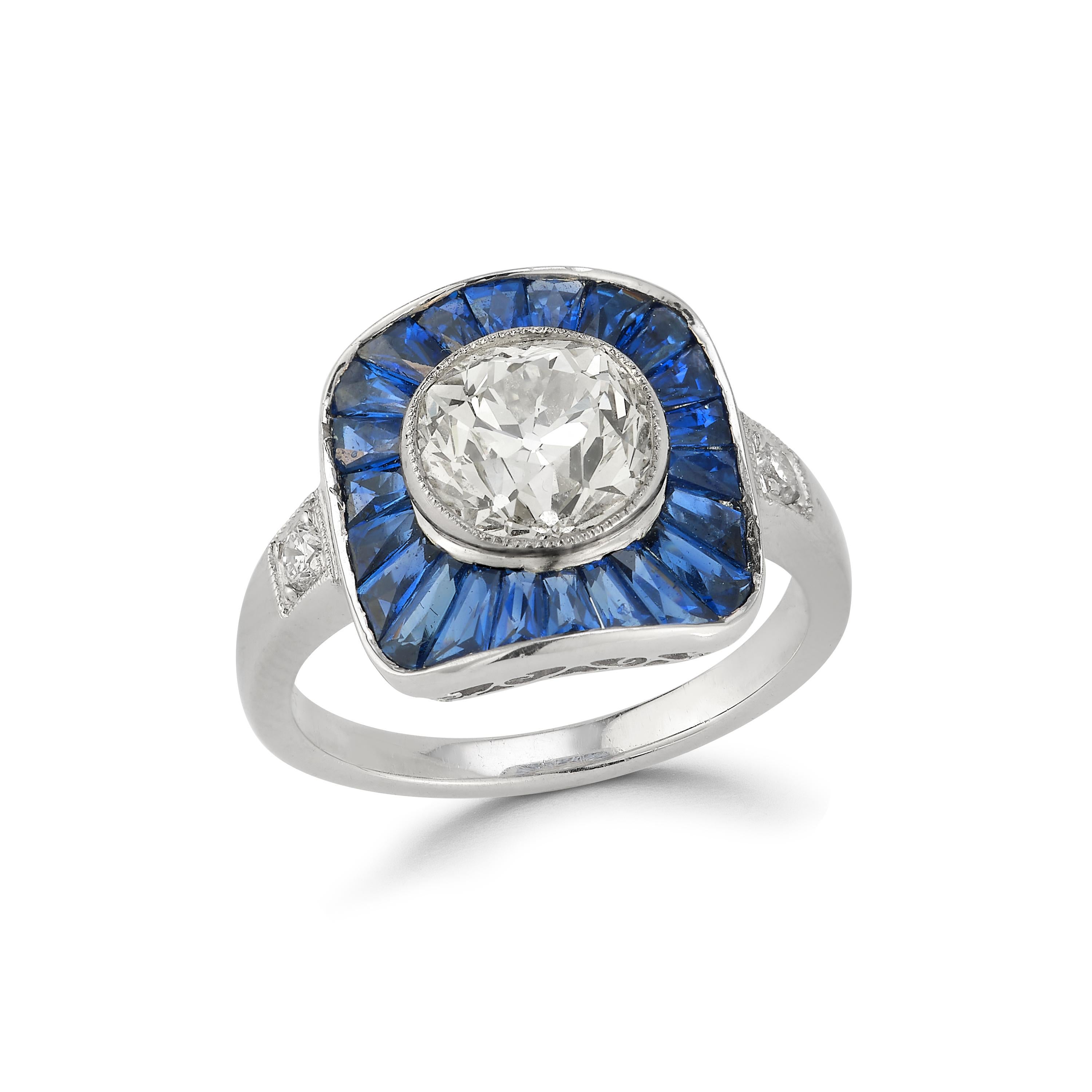 Old Mine Cut Old Mine Diamond & Sapphire Ring For Sale