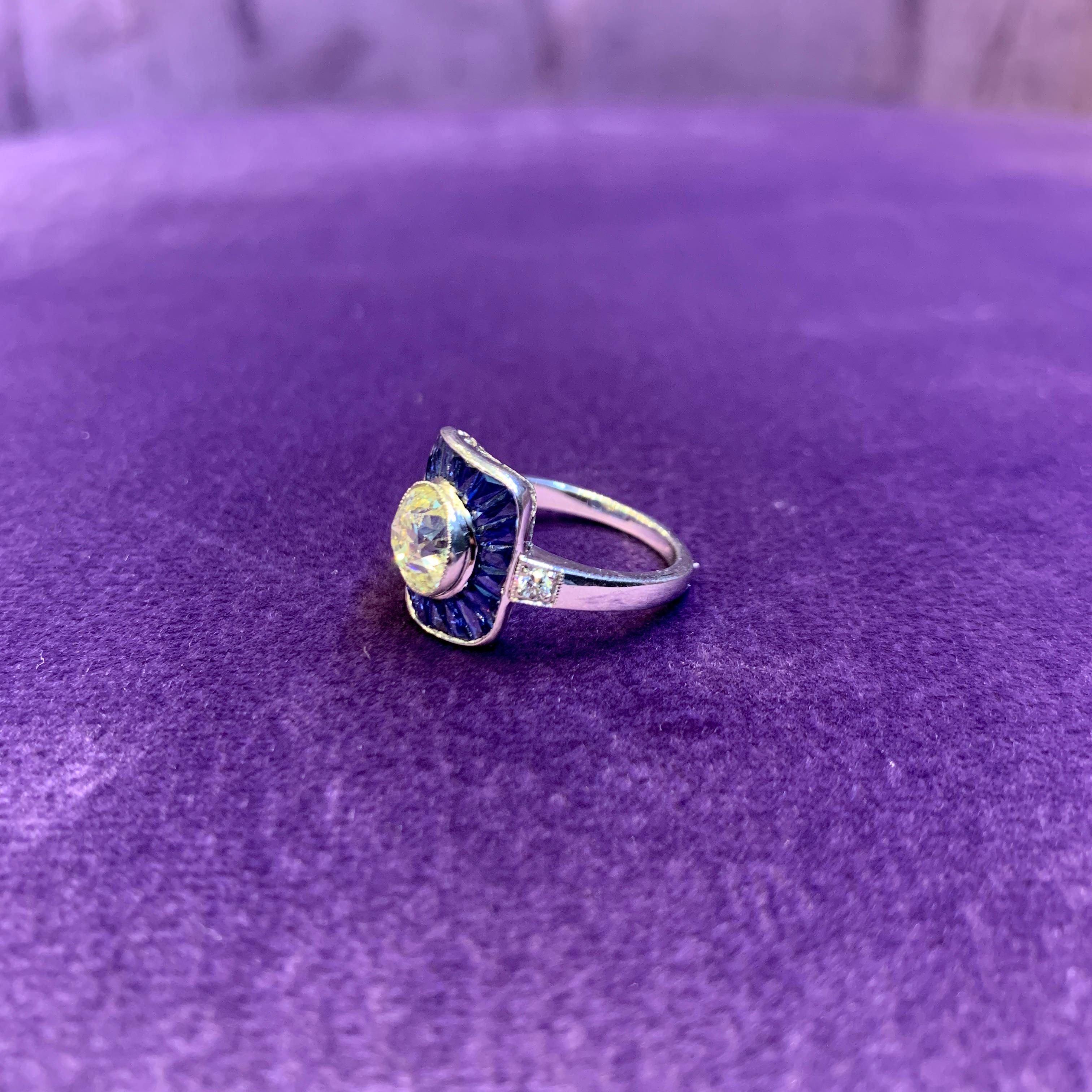 Women's Old Mine Diamond & Sapphire Ring For Sale