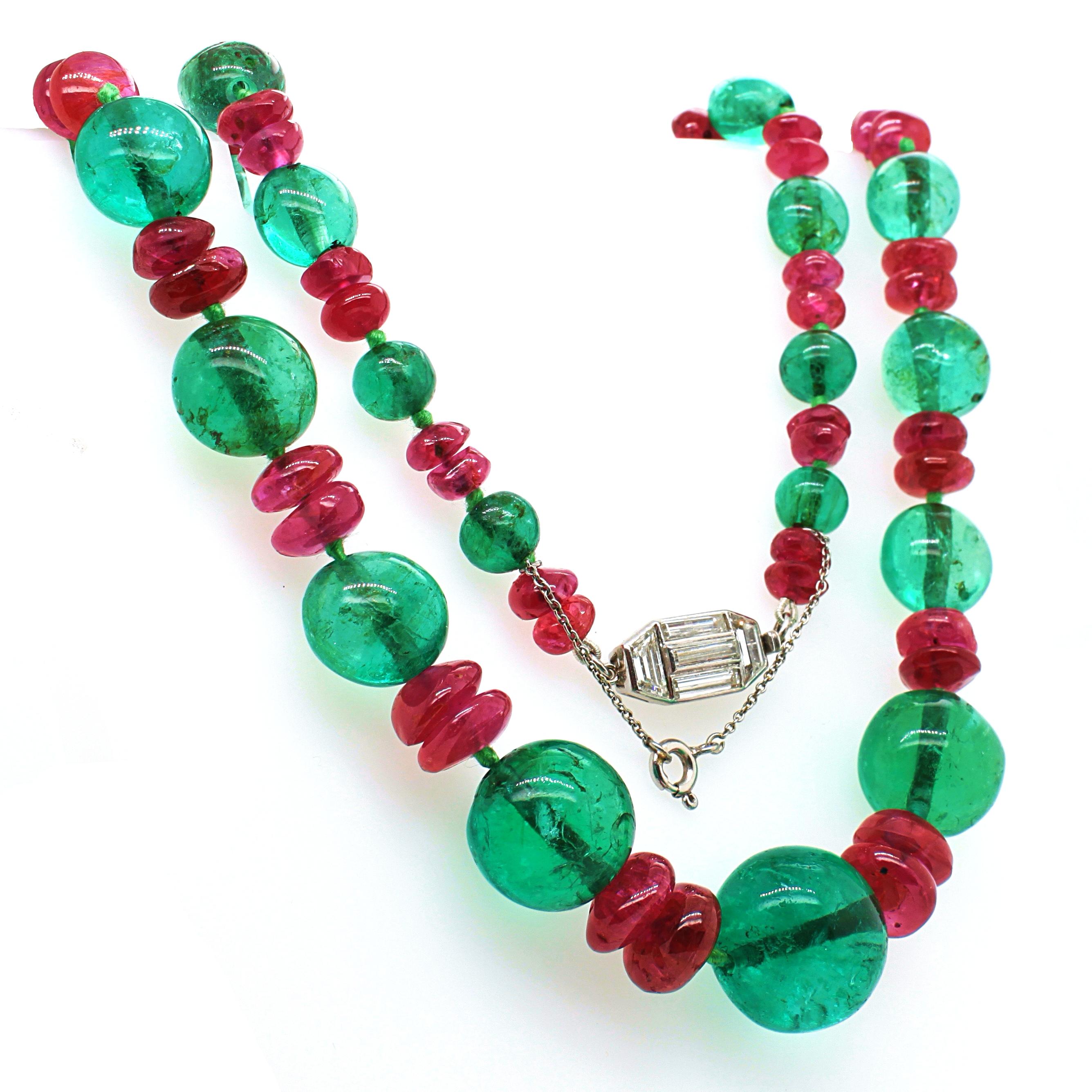 Old-Mine Emerald, Ruby and Diamond Art Deco Necklace, France, ca. 1920s 1