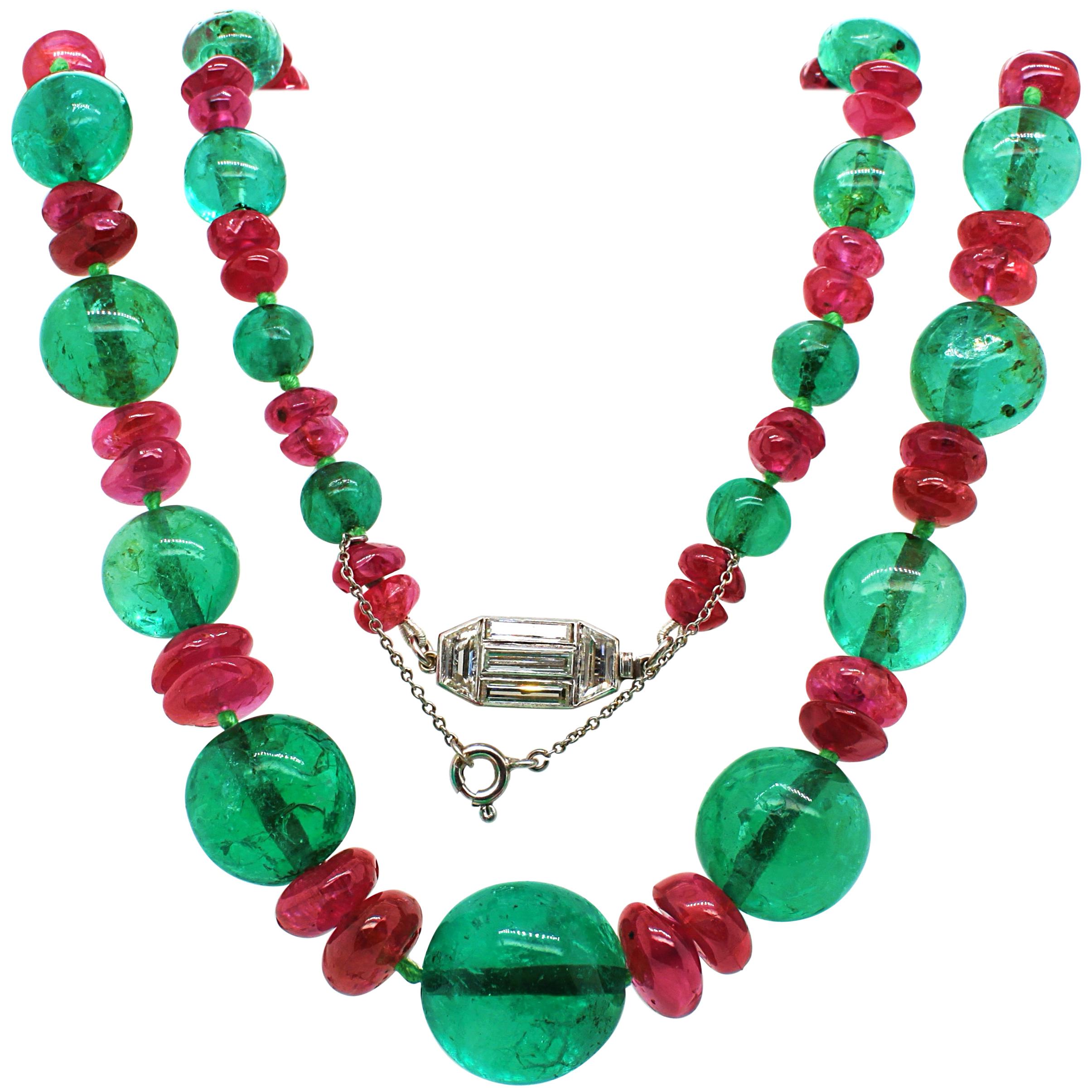 Old-Mine Emerald, Ruby and Diamond Art Deco Necklace, France, ca. 1920s