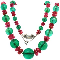 Antique Old-Mine Emerald, Ruby and Diamond Art Deco Necklace, France, ca. 1920s