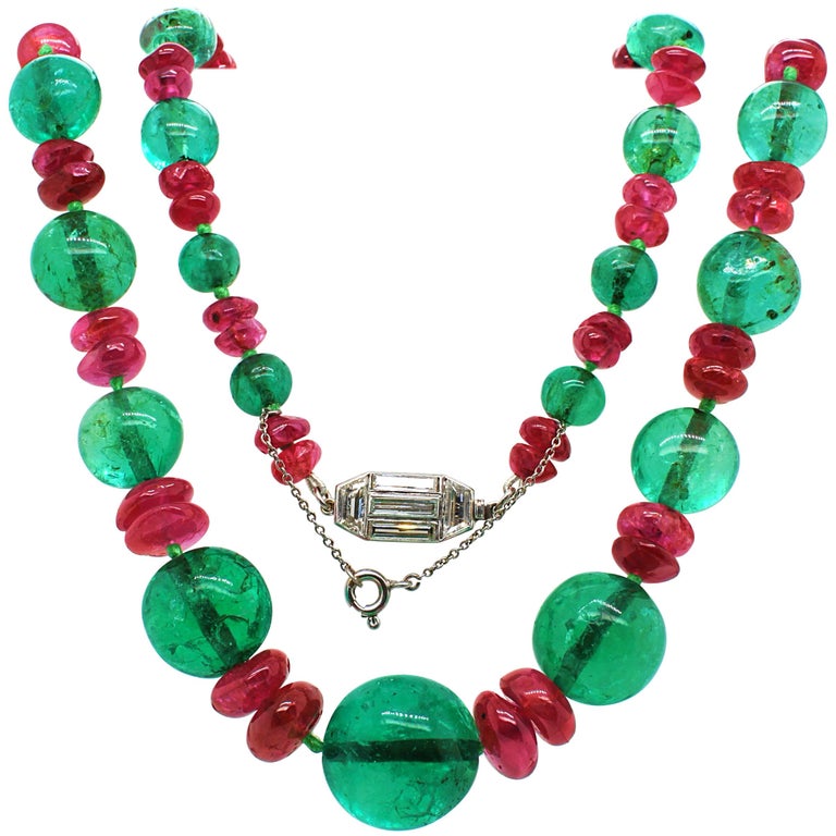 Old-mine emerald, ruby and diamond necklace, 1920s