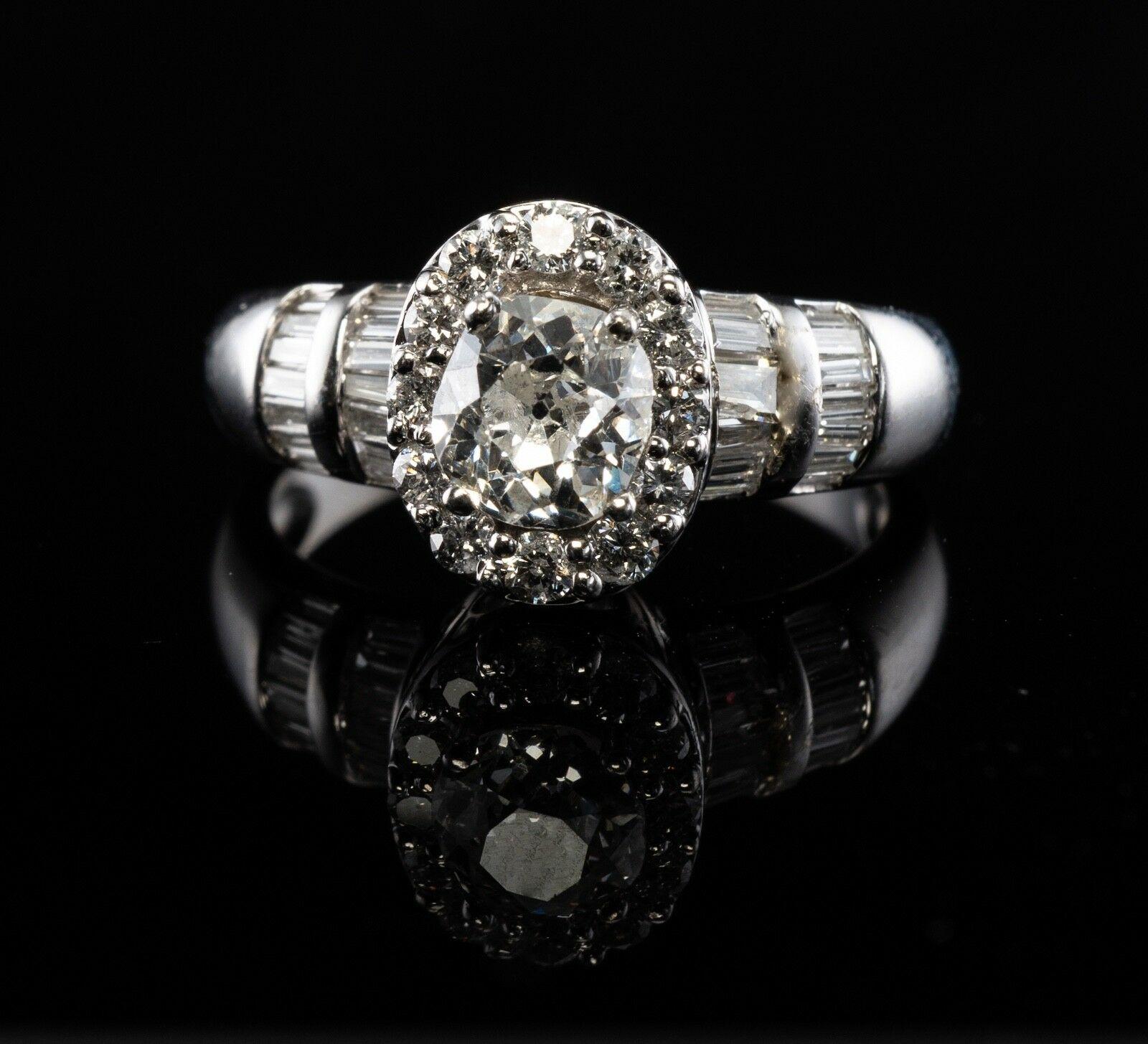 Taglio vecchia miniera Old Mine Engagement Diamond Ring 14K White Gold Band 1.63 TDW in vendita