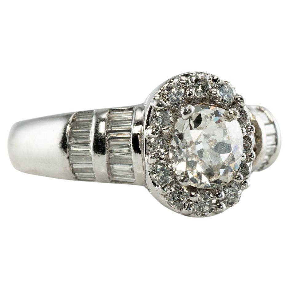 Old Mine Engagement Diamond Ring 14K White Gold Band 1.63 TDW