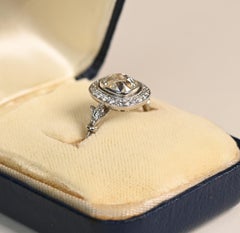 Old Mine Halo Ring. 1.30ct Diamond Engagement Ring Platinum J VS2 Fleur De Lis