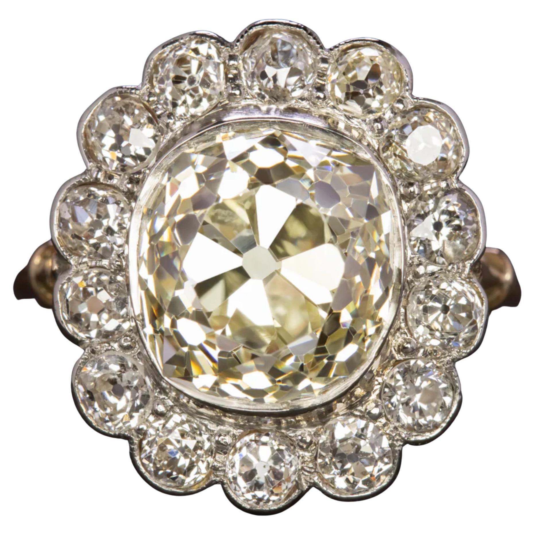 Old Mine Fancy Yellow 6.28 Carat Diamond Ring For Sale
