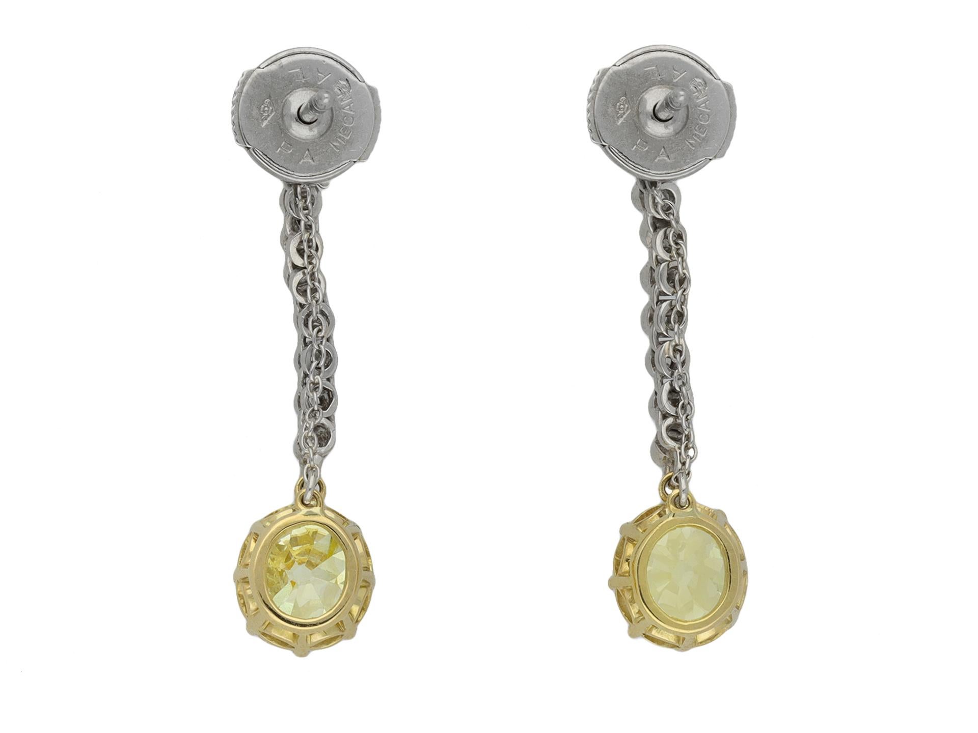 Gelbe Diamanttropfen-Ohrringe aus alter Mine, um 1910 (Edwardian) im Angebot