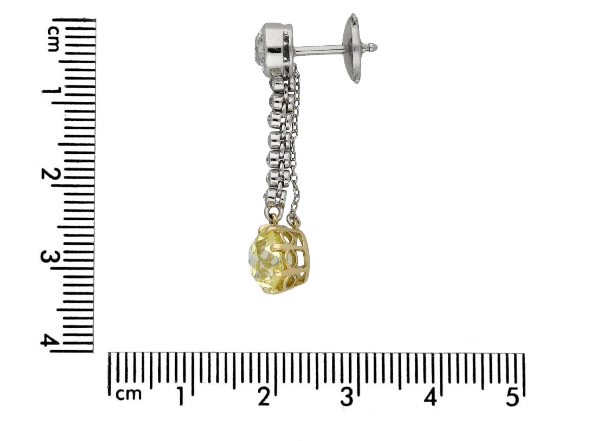 Edwardian Old Mine Fancy Yellow Diamond Drop Earrings, circa 1910 For Sale