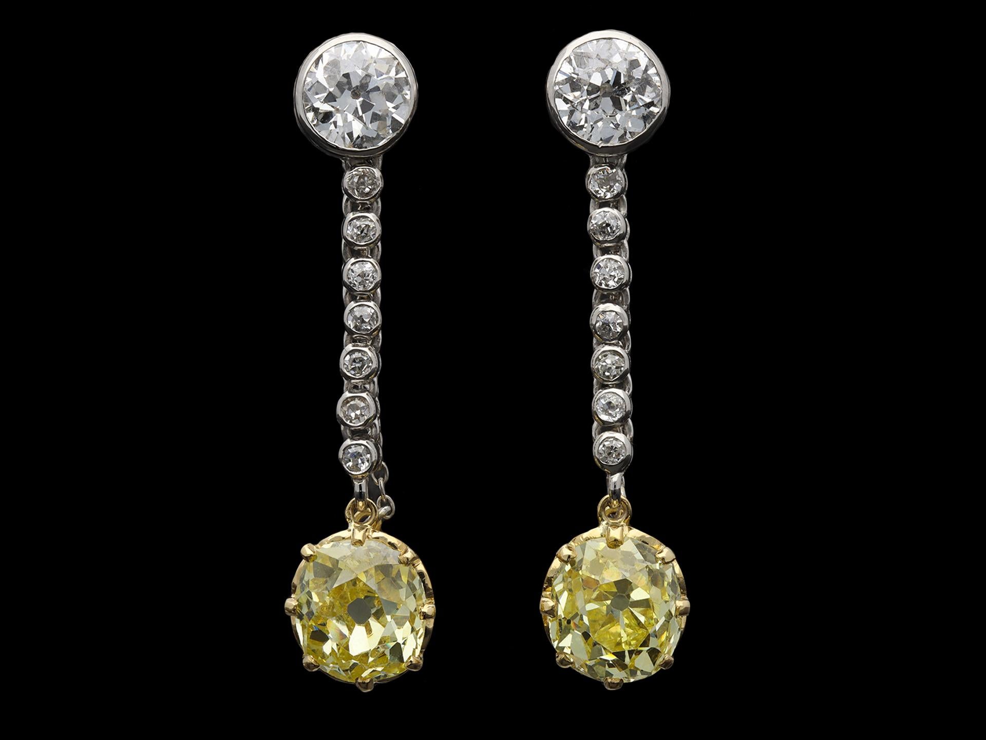 Old Mine Fancy Yellow Diamond Drop Earrings, circa 1910 For Sale 1