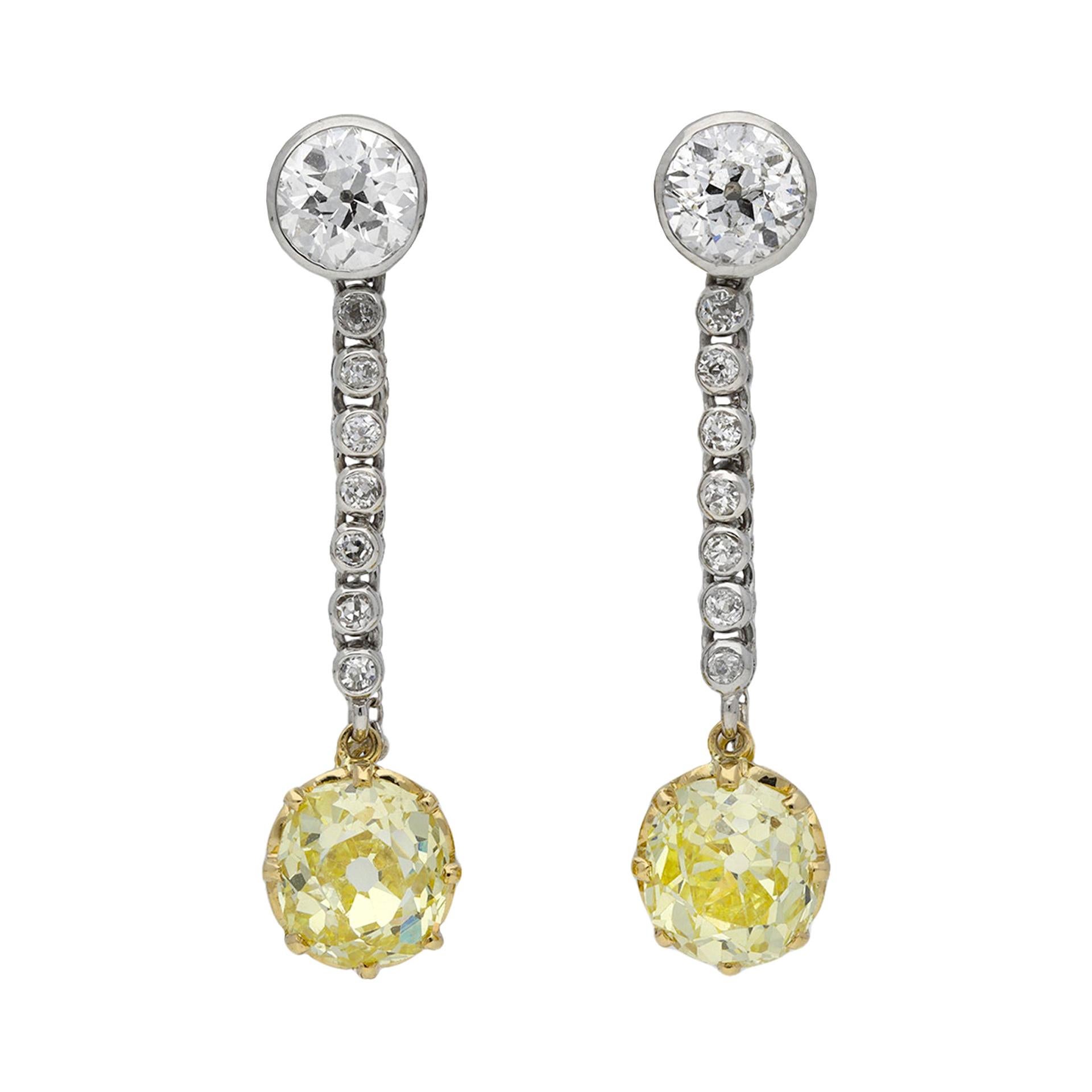 Old Mine Fancy Yellow Diamond Drop Earrings, circa 1910 For Sale