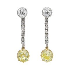 Antique Old Mine Fancy Yellow Diamond Drop Earrings, circa 1910