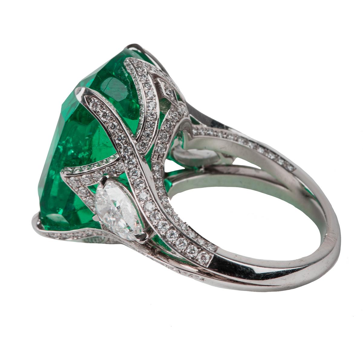 Art Deco Old Mine Gem Emerald Cushion Ring For Sale