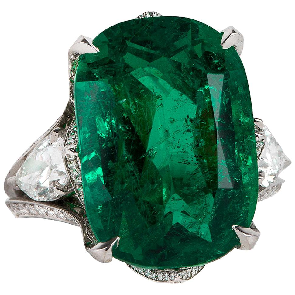 Old Mine Gem Emerald Cushion Ring For Sale