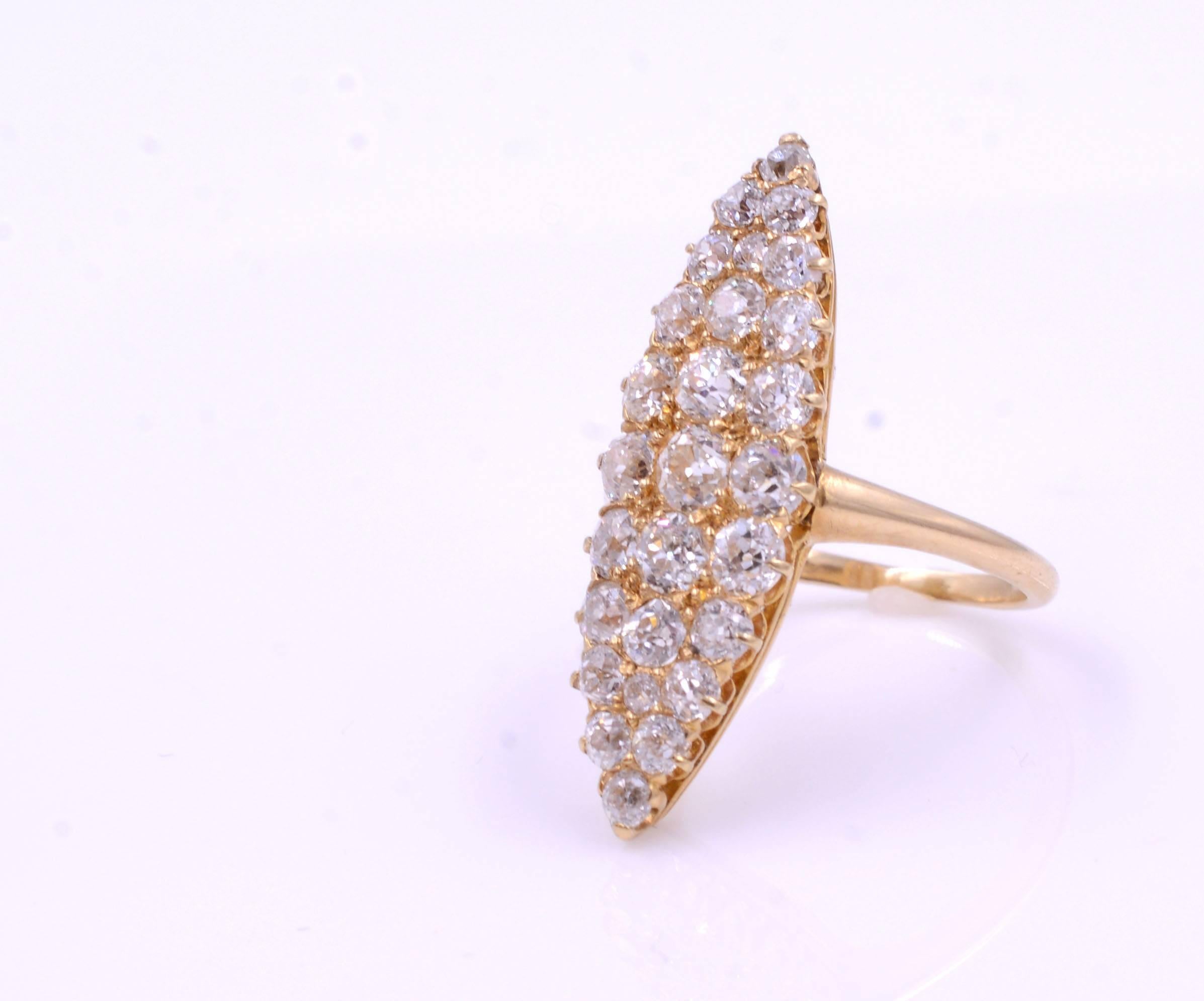 Old Mine Marquise Shape Cluster Diamond Ring 2.70 Carat In Excellent Condition In New York, NY