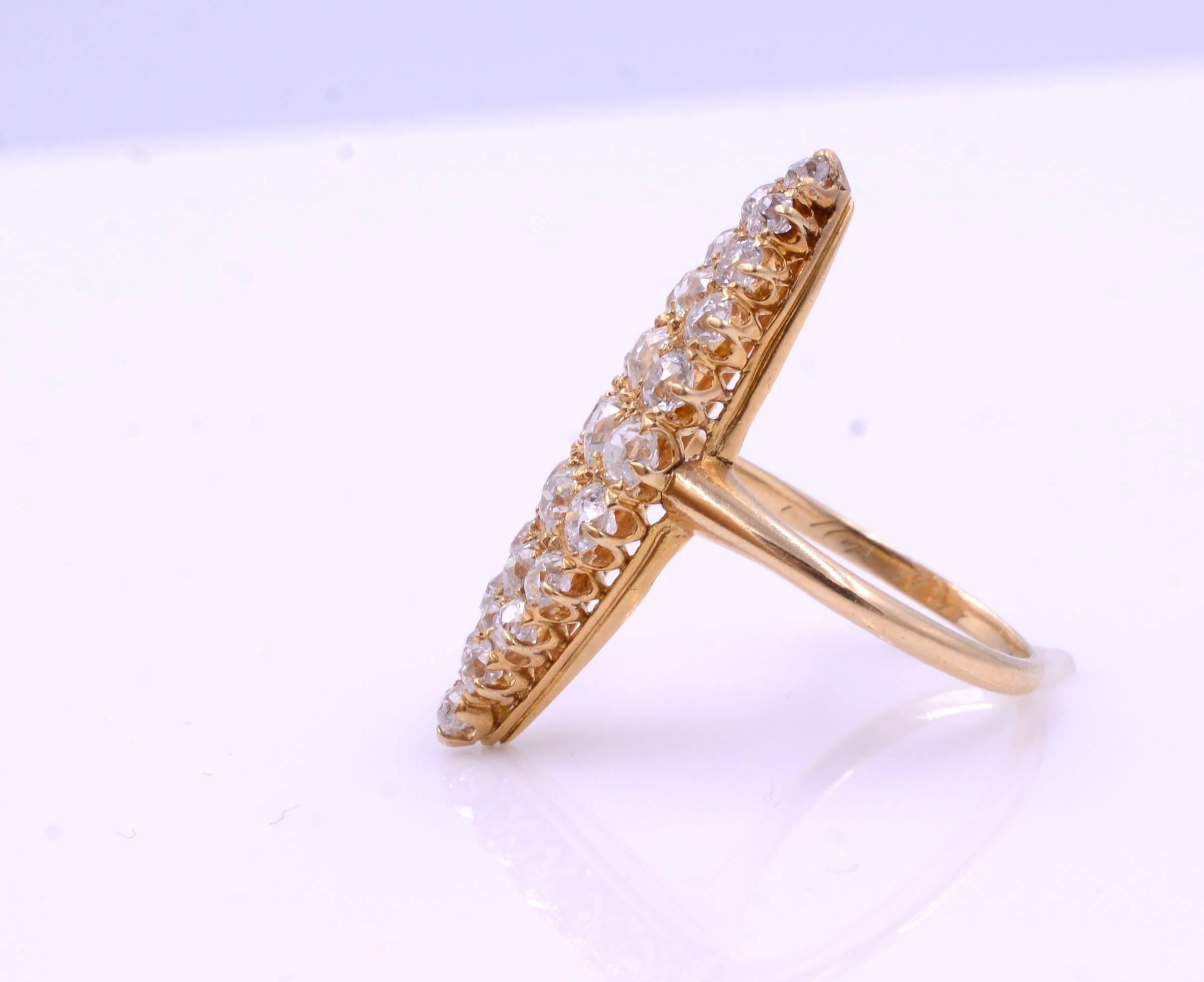 Women's Old Mine Marquise Shape Cluster Diamond Ring 2.70 Carat