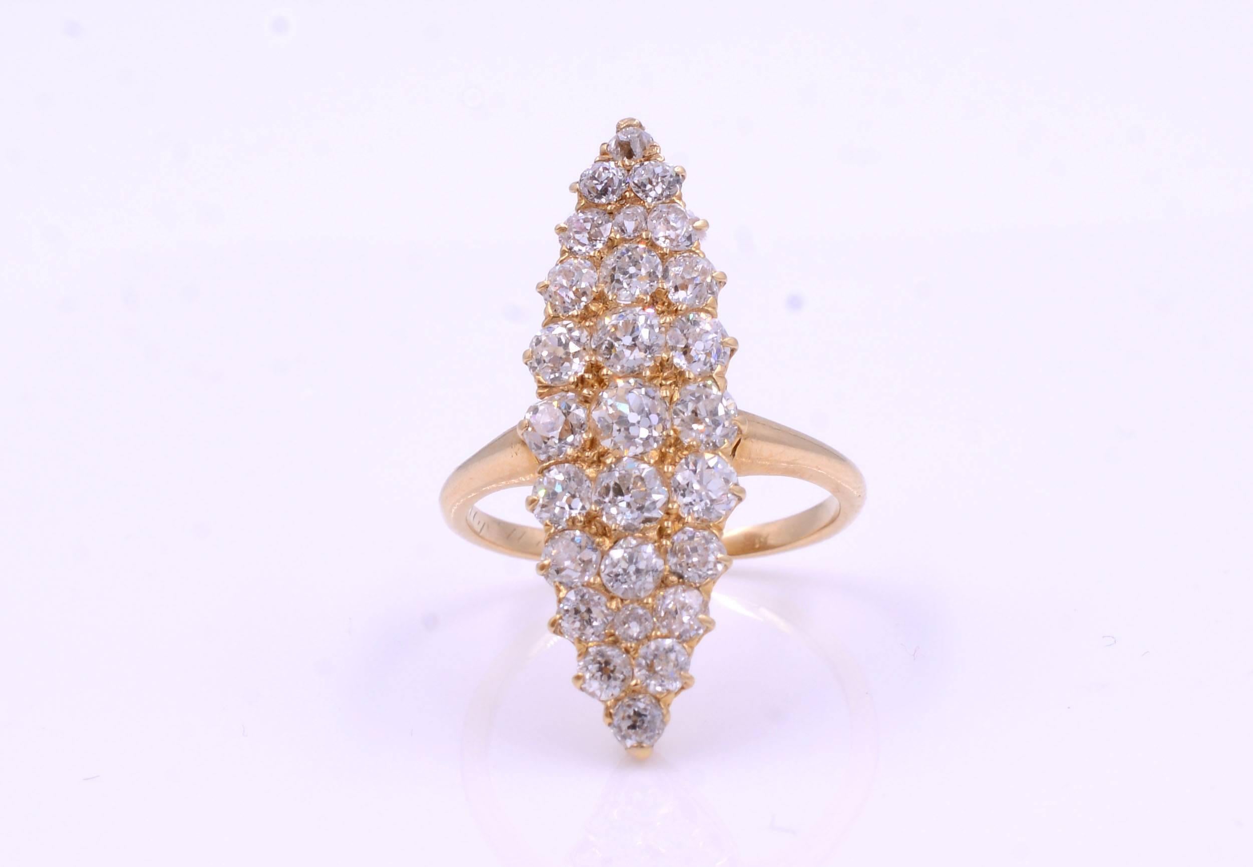 Old Mine Marquise Shape Cluster Diamond Ring 2.70 Carat 1