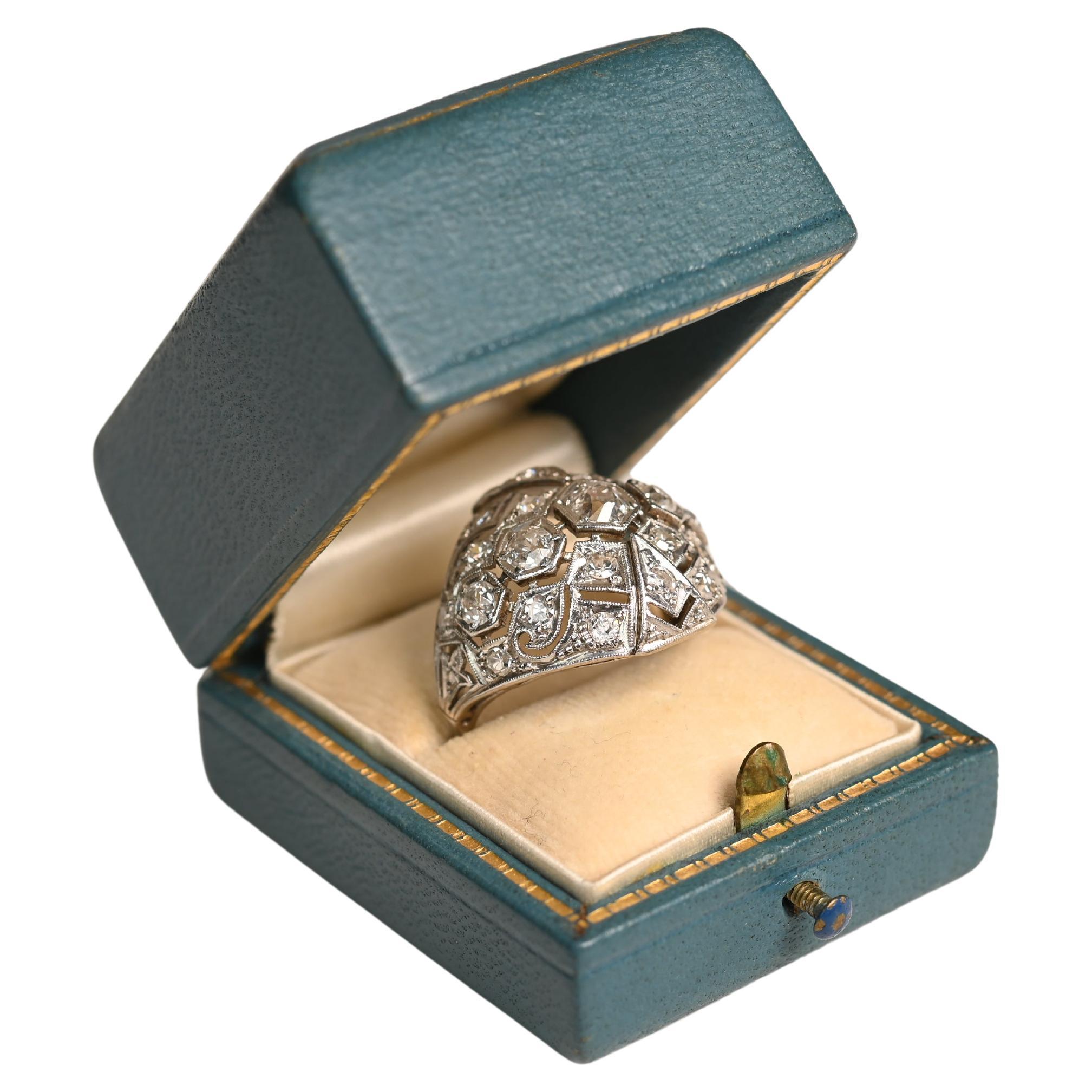 Old Mine Platinum, Antique (Approx 1.70-Carats) Diamond Dome Ring, I Color