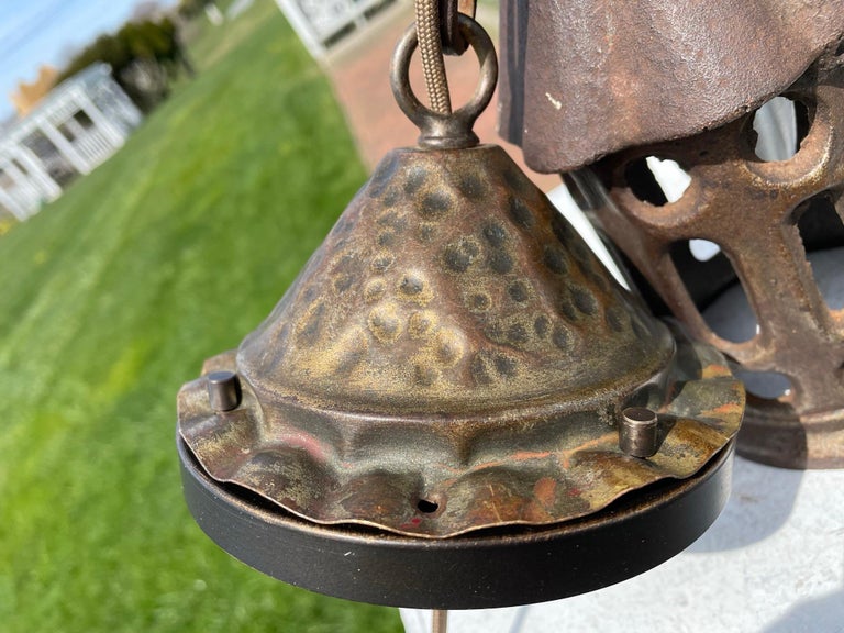 Old Mission Arts & Crafts Antique Iron Ceiling Pendant Lantern For Sale 5