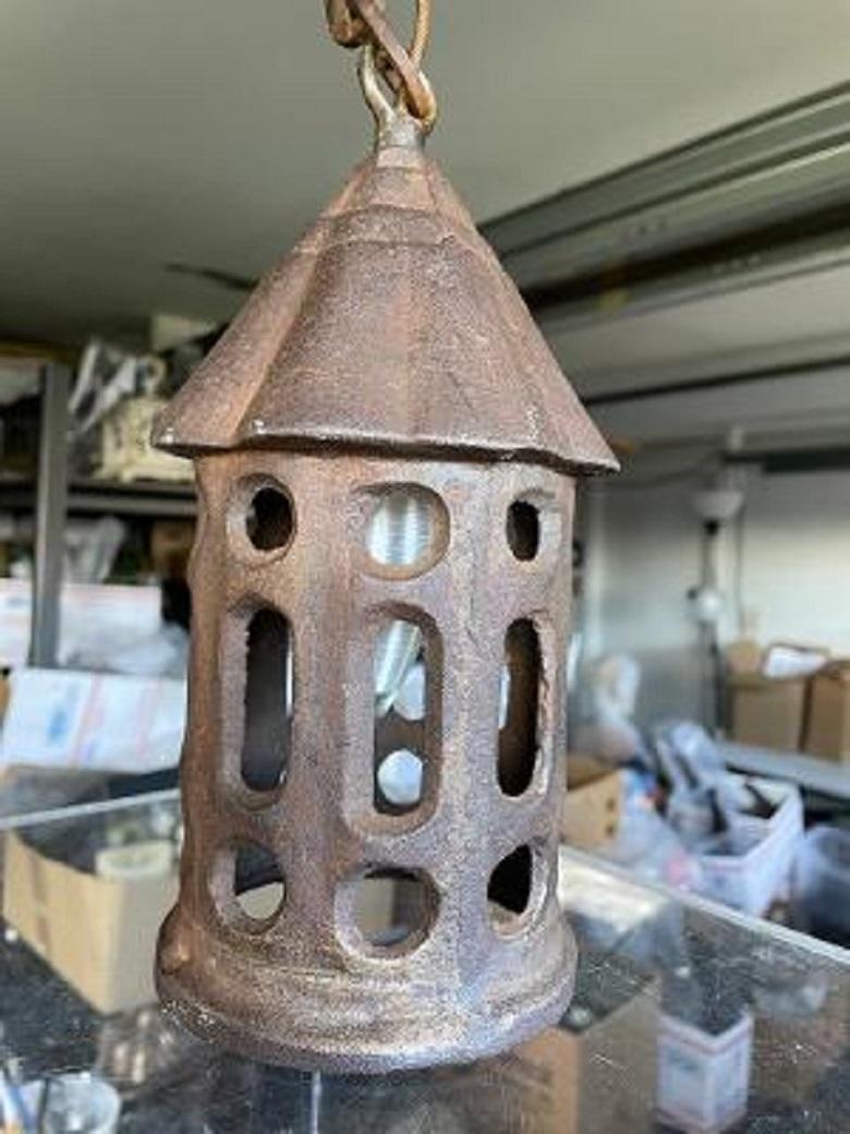 20th Century Old Mission Arts & Crafts Antique Iron Ceiling Pendant Lantern For Sale