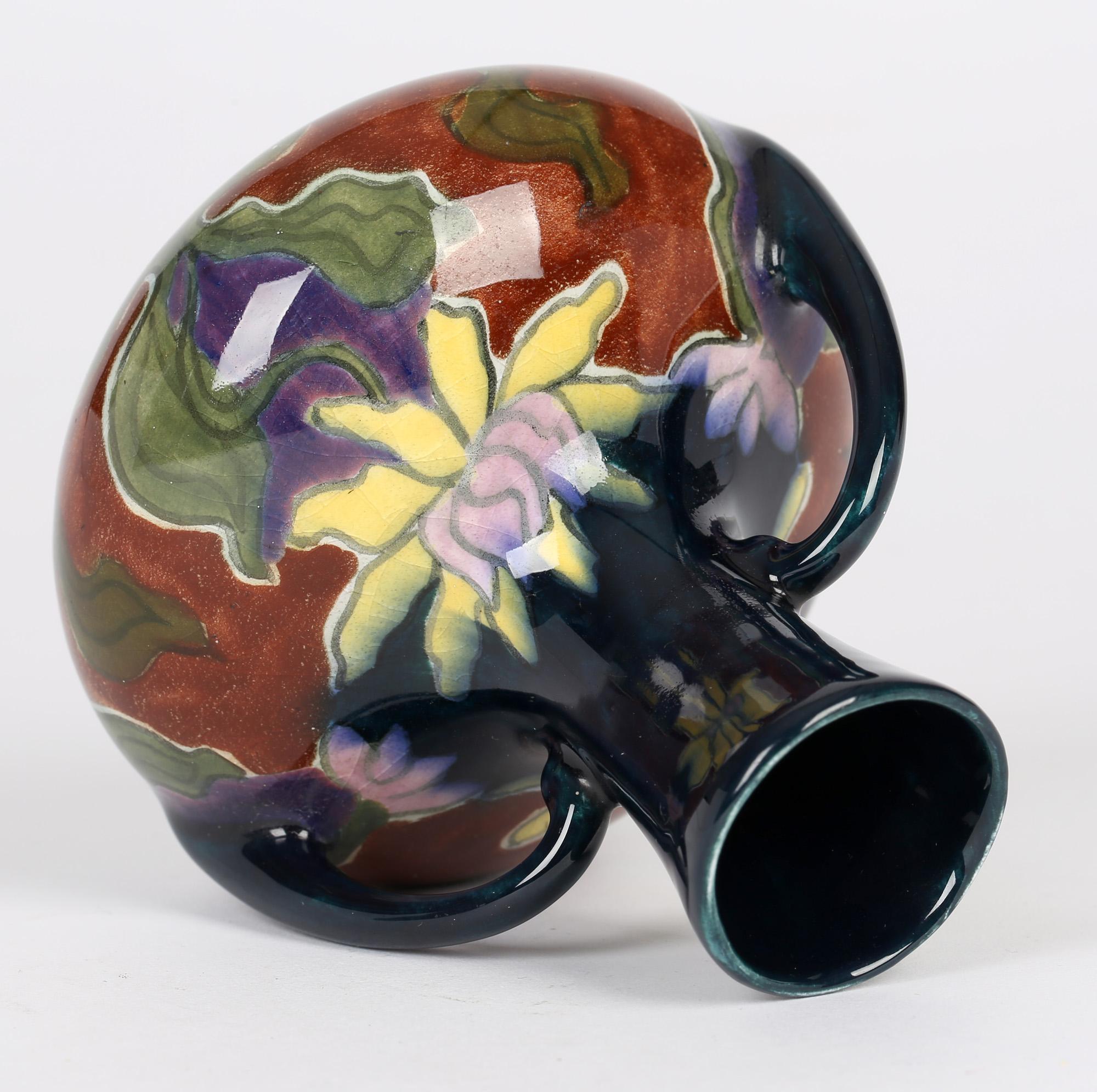 Old Moravian Austrian Art Nouveau Floral Painted Twin Handled Vase For Sale 2