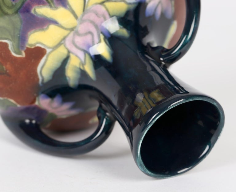 Old Moravian Austrian Art Nouveau Floral Painted Twin Handled Vase For