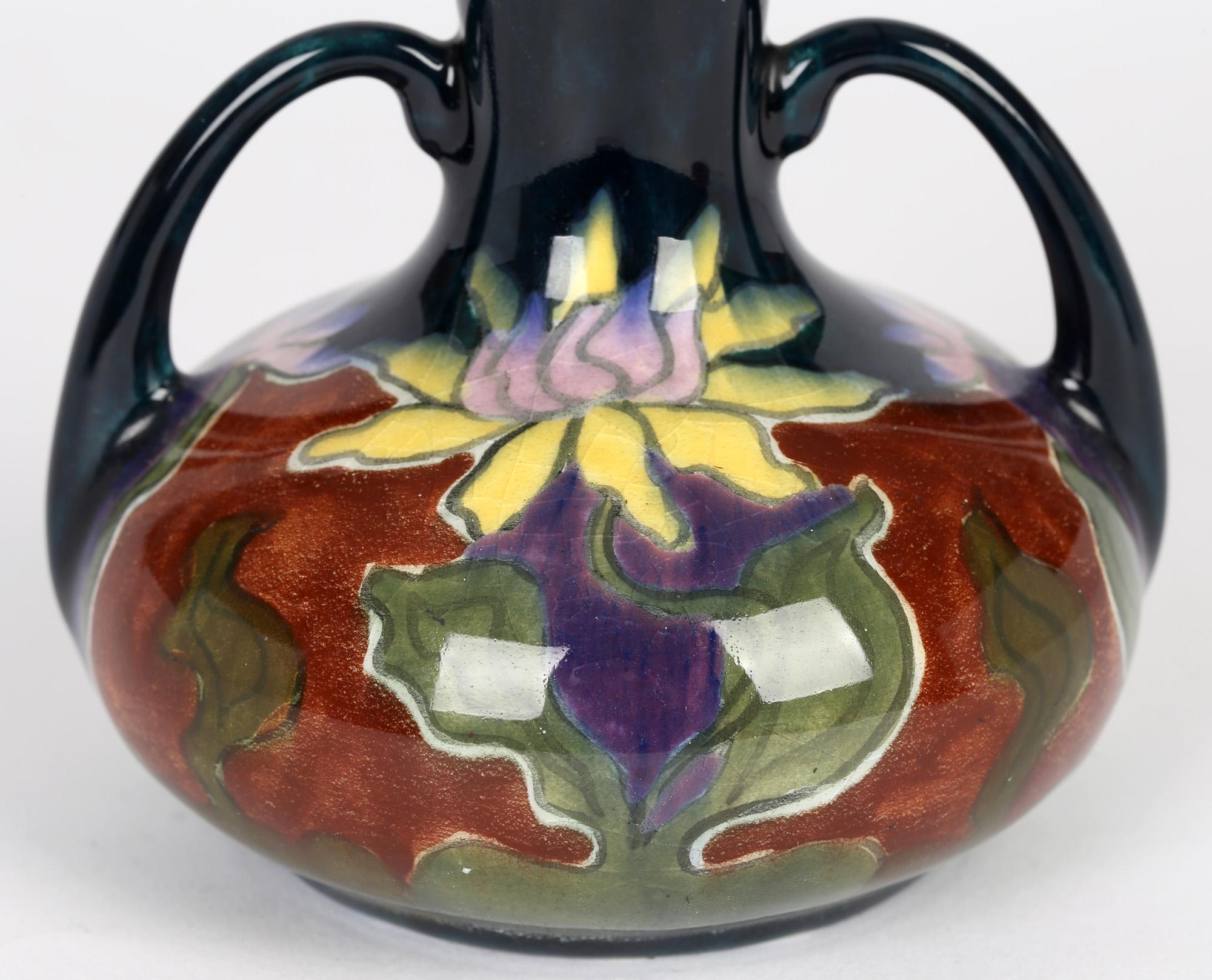 Early 20th Century Old Moravian Austrian Art Nouveau Floral Painted Twin Handled Vase For Sale