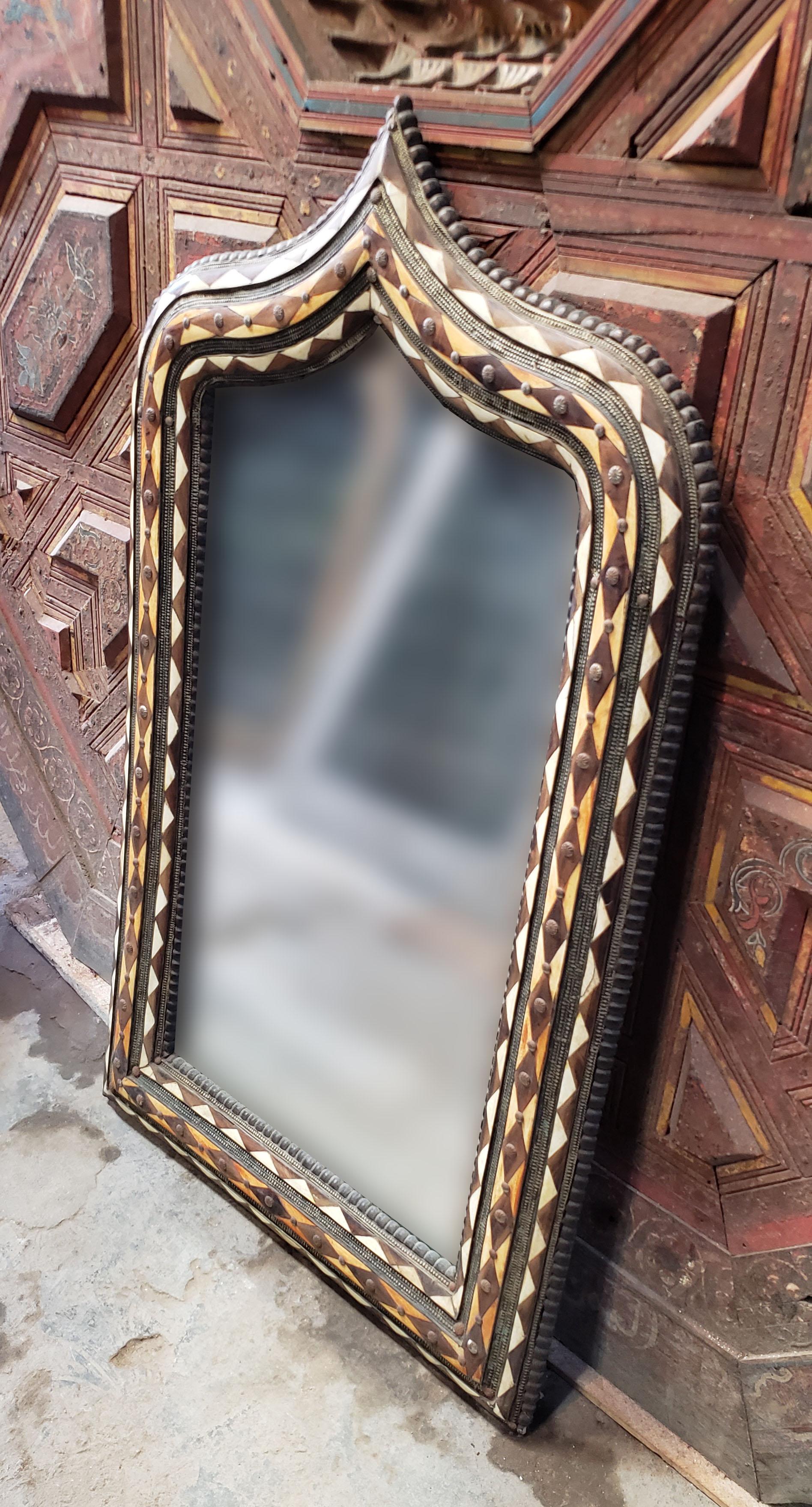 Old Moroccan Arched Camel Bone Mirror, MD26 1