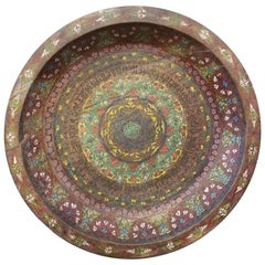 Old Moroccan Hand-Painted Wooden Plate, Calligraphy