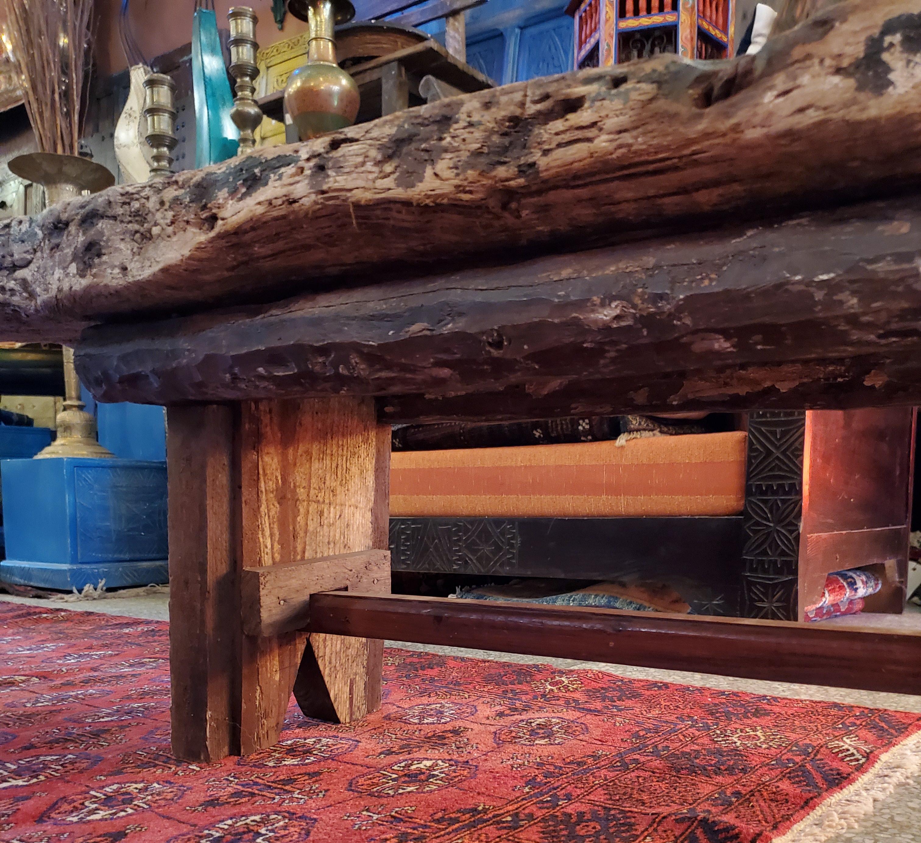 Old Moroccan Handmade Wood Bench In Good Condition In Orlando, FL