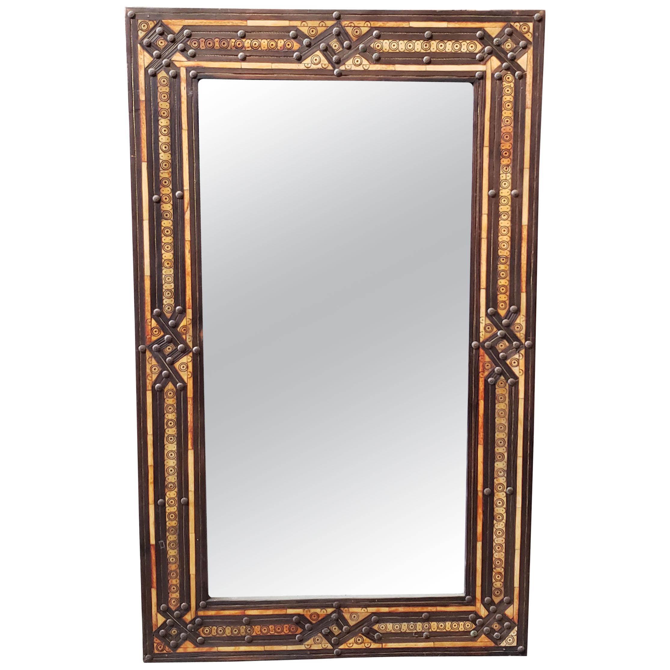 Old Moroccan Rectangular Camel Bone Mirror, MD29 For Sale