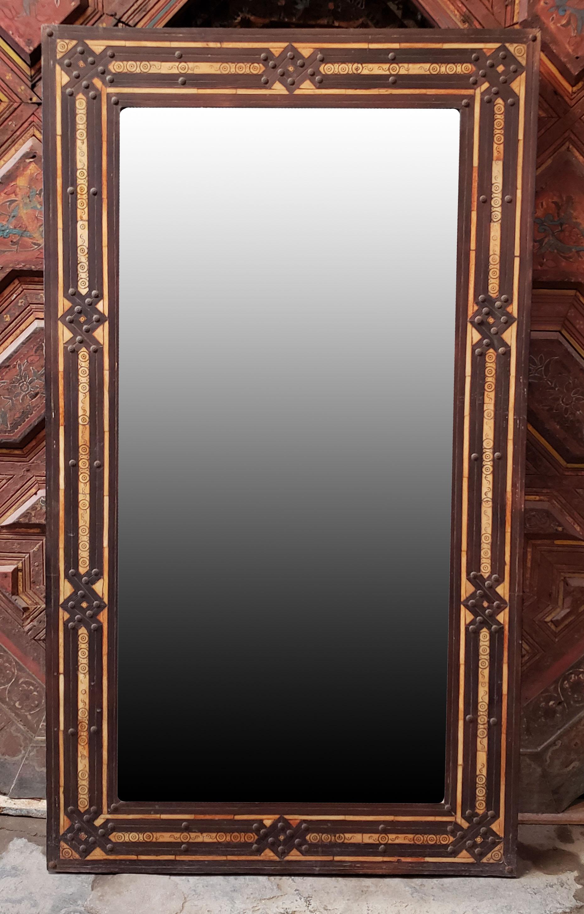 Mid-20th Century Old Moroccan Rectangular Camel Bone Mirror, MD30 For Sale