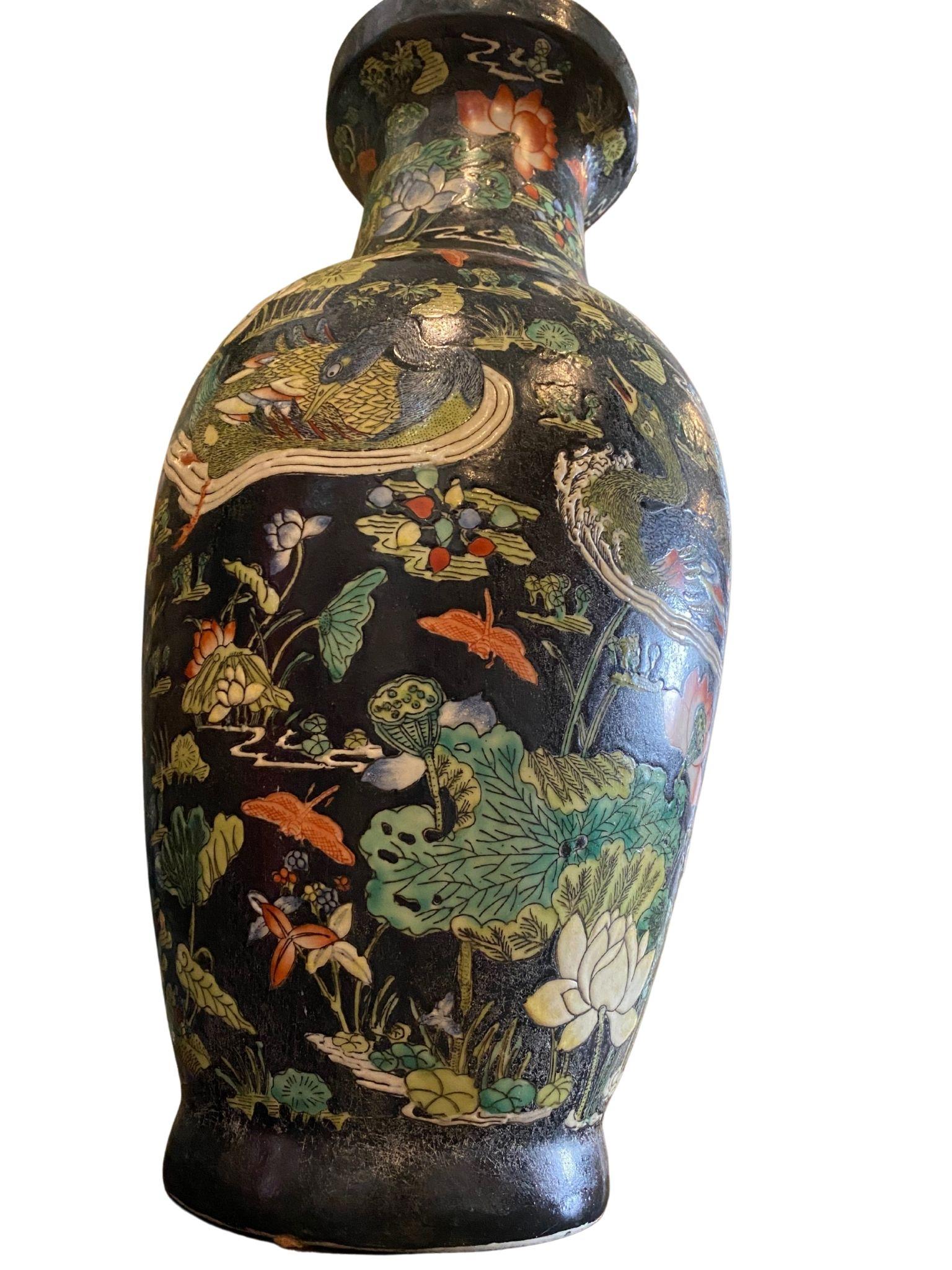 Hand-Painted Old Multicolored Chinese Vases For Sale