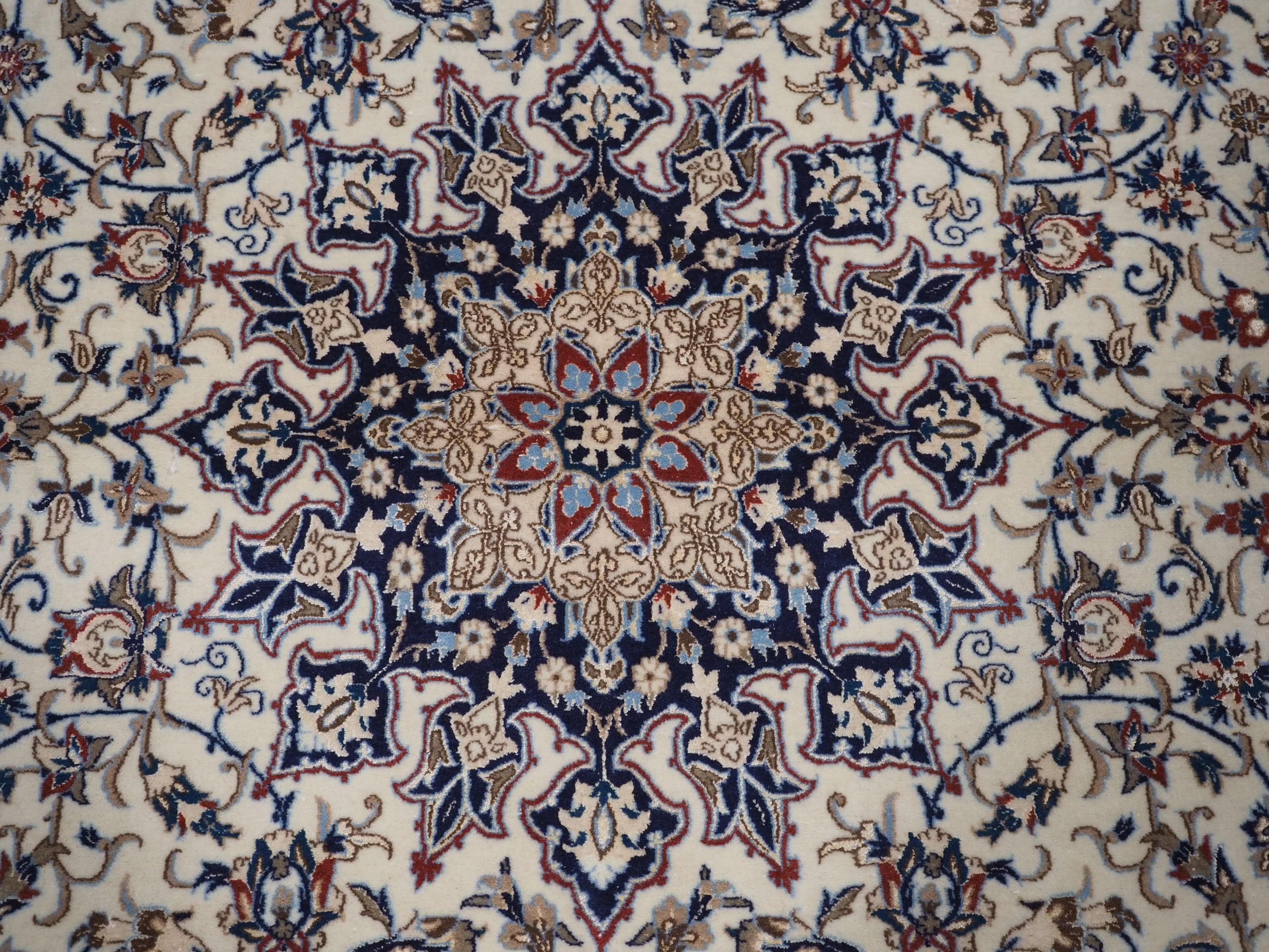 Old  Nain carpet, lambs wool and silk on a fine cotton foundation.  Circa 1960. For Sale 5