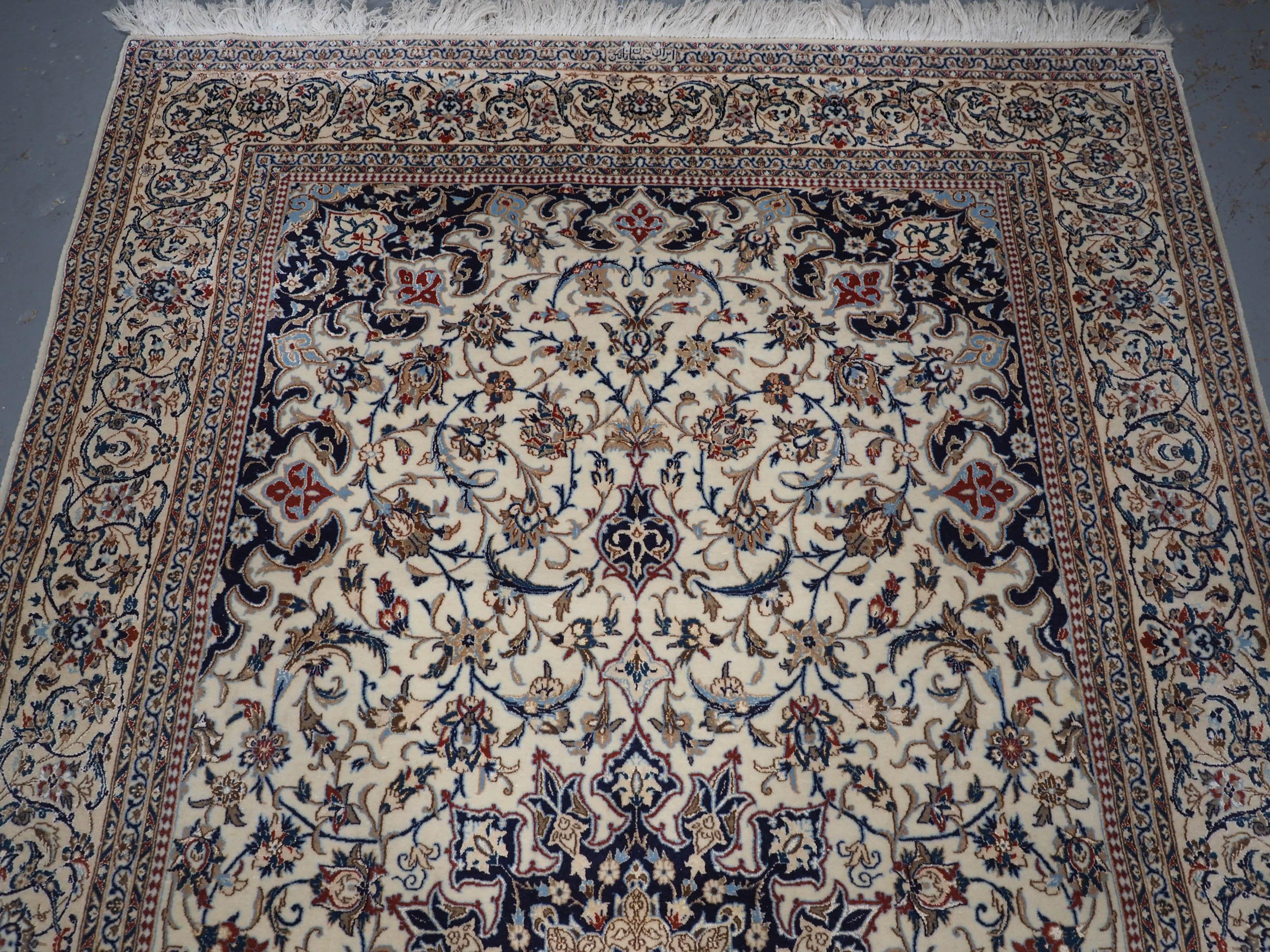 Persian Old  Nain carpet, lambs wool and silk on a fine cotton foundation.  Circa 1960. For Sale