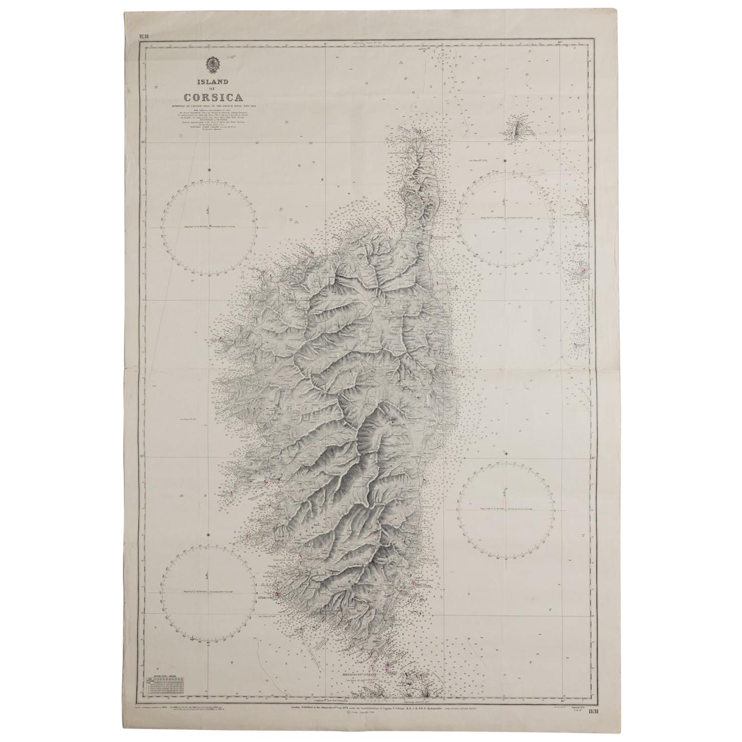 Old Nautical Map of Corsica For Sale