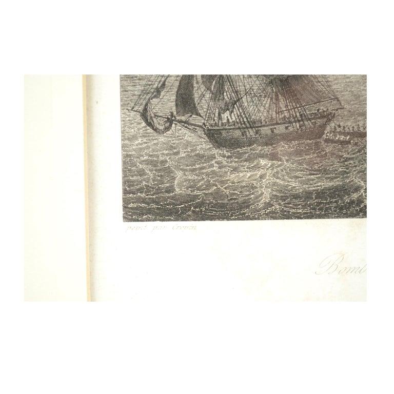 Ancienne estampe nautique représentant le bombardement de Cadiz par la marine française, 1823 Bon état - En vente à Milan, IT