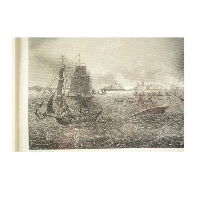 Old Nautical Print Depicting the Bombardment of Cadiz by the French Navy 1823 For Sale 3