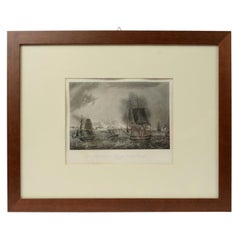 Stampa nautica antica raffigurante il bombardamento di Cadice da parte della Marina francese del 1823