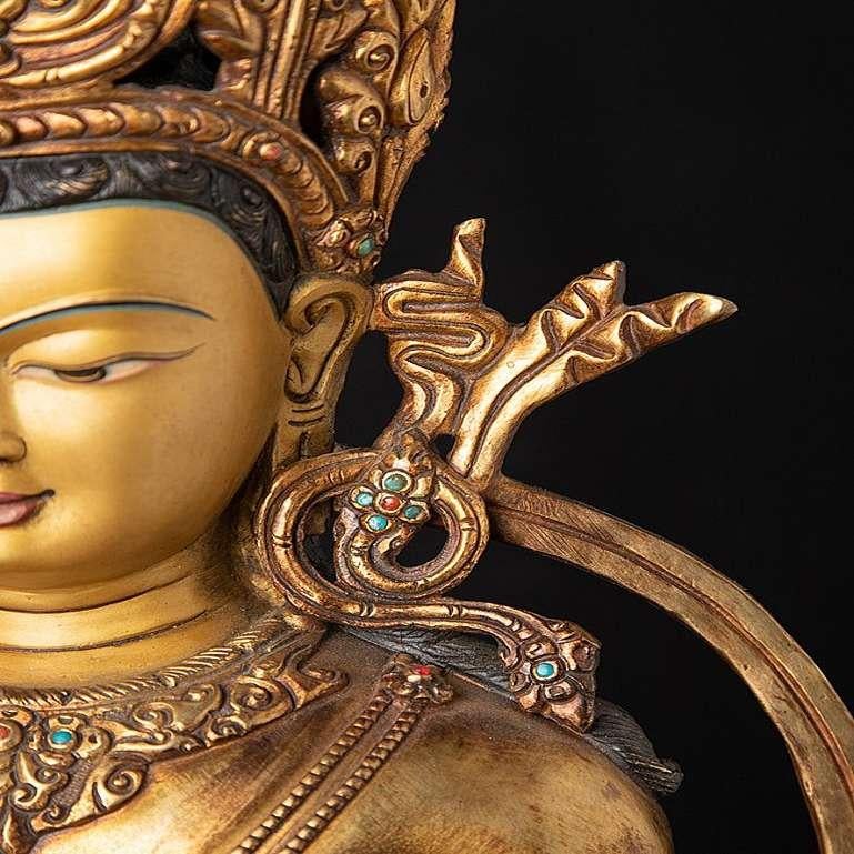 Ancienne statue de Bouddha népalaise couronnée en bronze, du Népal en vente 5