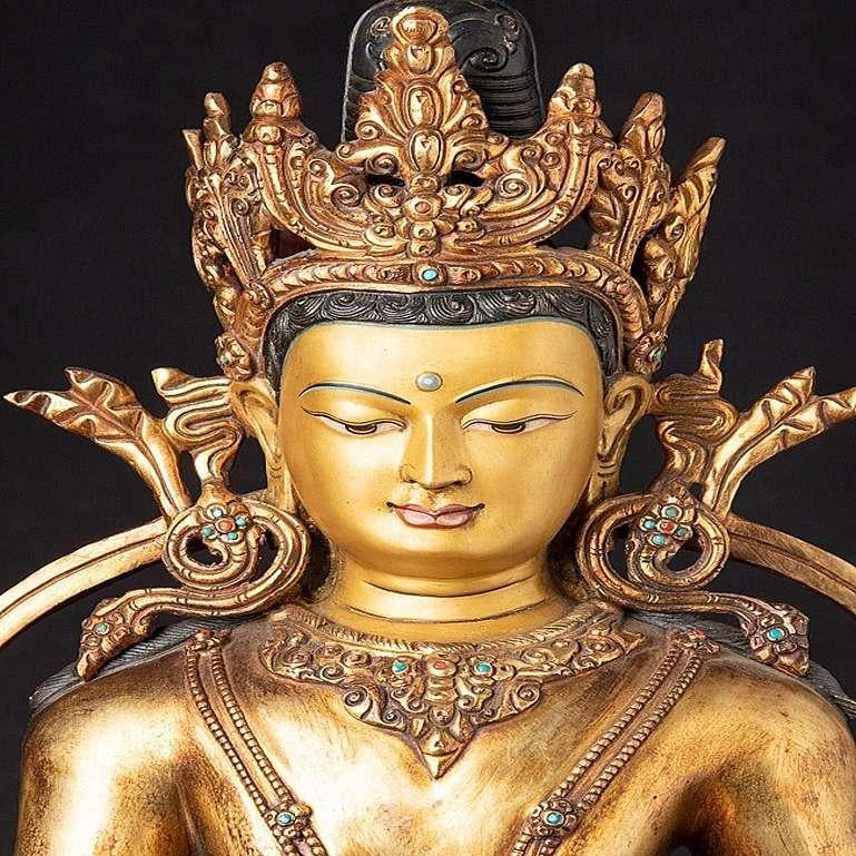 Nepalese Old Nepali Bronze Crowned Buddha Statue from Nepal For Sale