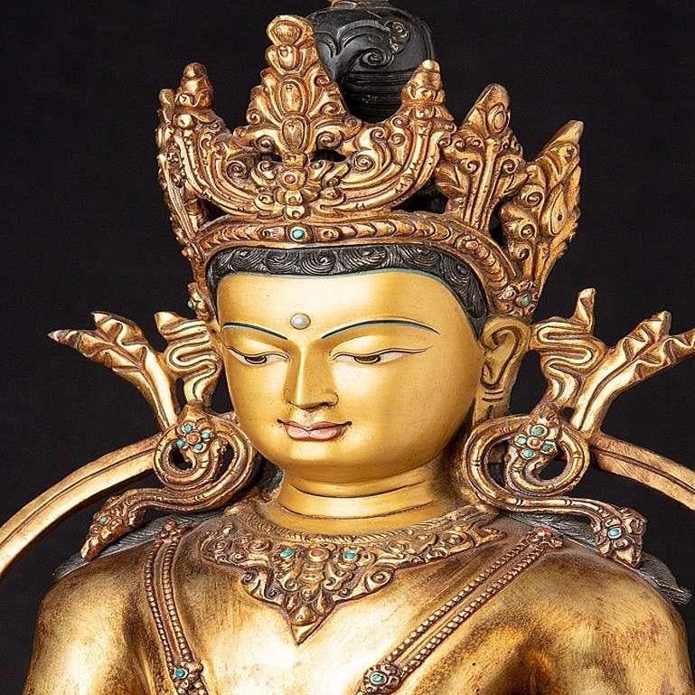 Old Nepali Bronze Crowned Buddha Statue from Nepal For Sale 1