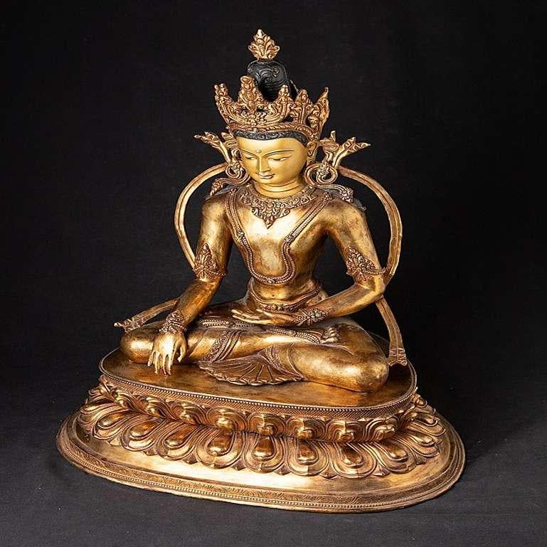 Old Nepali Bronze Crowned Buddha Statue from Nepal For Sale 2