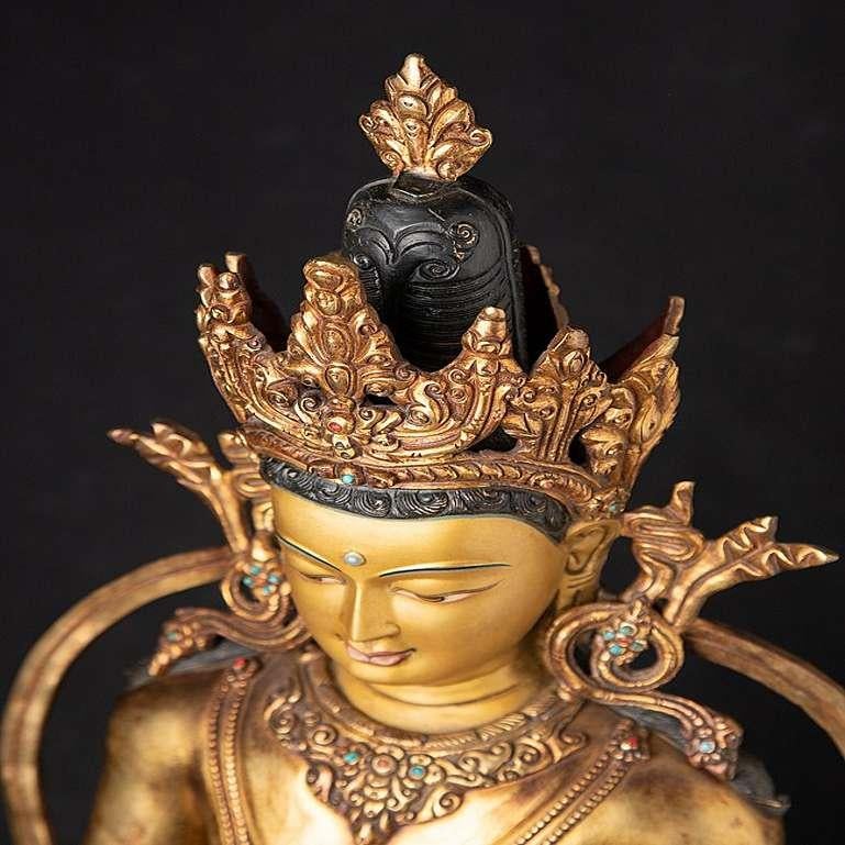 Old Nepali Bronze Crowned Buddha Statue from Nepal For Sale 3