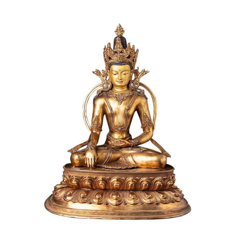 Old Nepali Bronze Crowned Buddha Statue from Nepal