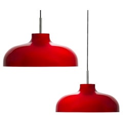 Old new stock Red WT Ceiling Lamps designed by Miguel Mila for Polinax 1962