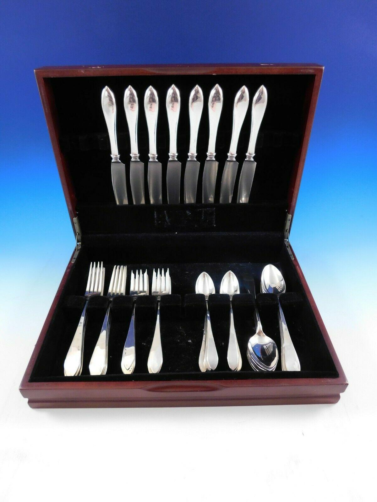 Old Newbury Crafters silver is genuinely handmade and heavy, the machine cannot match the quality, durability, look and feel of handmade silver.

Rare dinner size Old Newbury by Old Newbury Crafters sterling silver flatware set - 40 pieces. This set