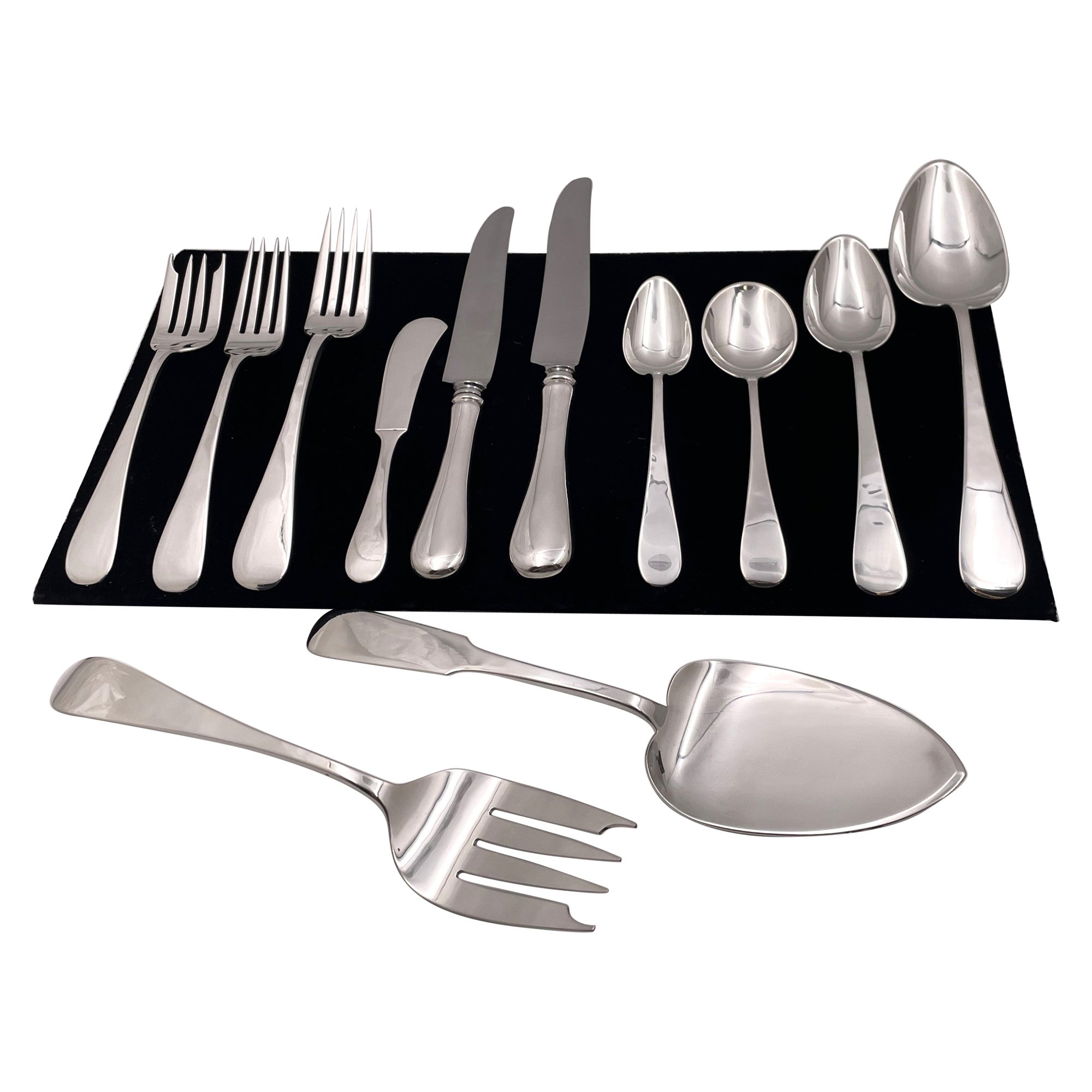 Old Newbury Crafters Sterling Silver 119-Piece Wilton Flatware Set Jensen Style For Sale
