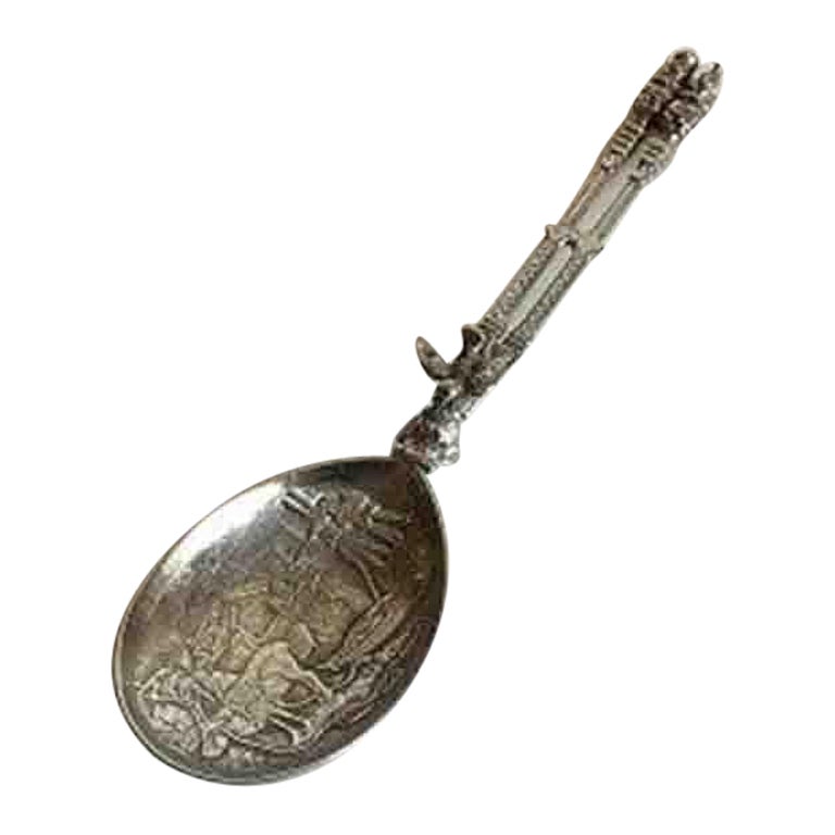 Old Norwegian Wedding Spoons with Doves and Deers, Done in 13 Loedig.. Silver For Sale