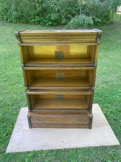 Old Oak Globe Wernicke Stacking Bookcase w/ Lower Drawer & Carved Details